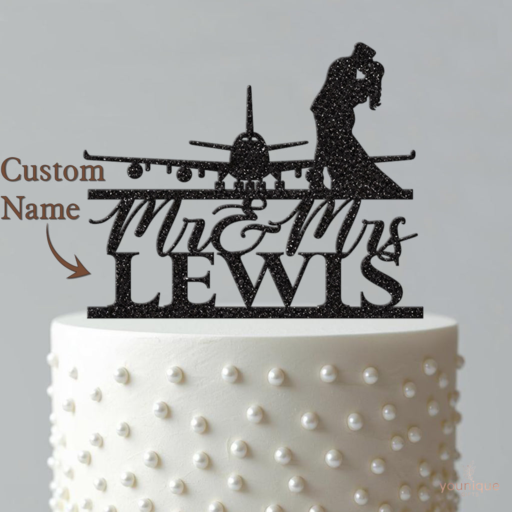 Personalised Aeroplane Wedding Couple Cake Topper – Surname - view 4