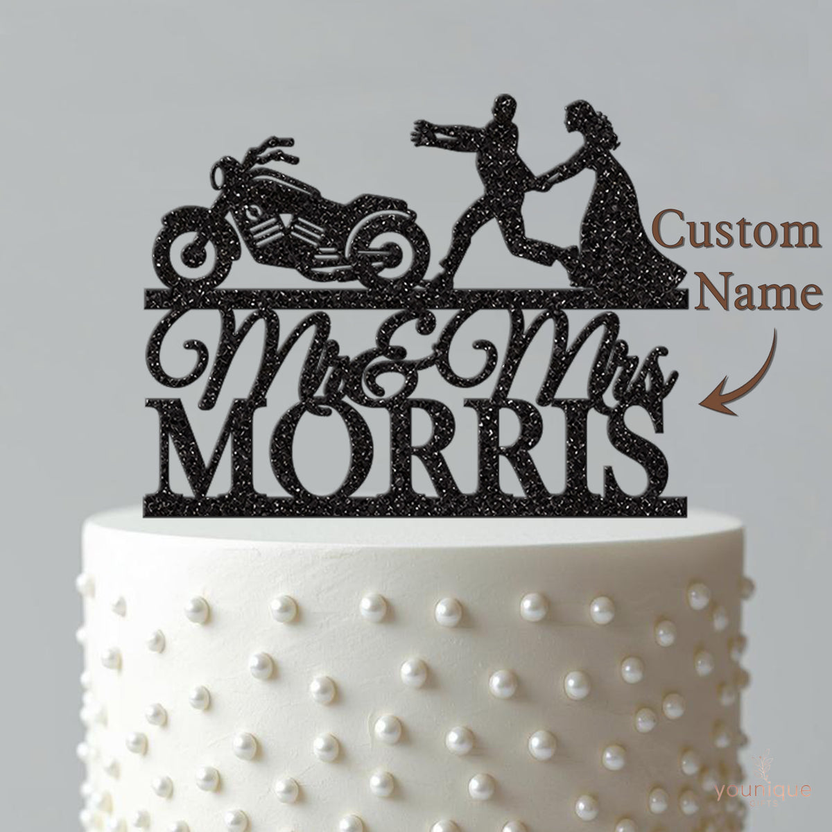 Personalised Runaway Groom Motorbike Cake Topper – Surname - view 4
