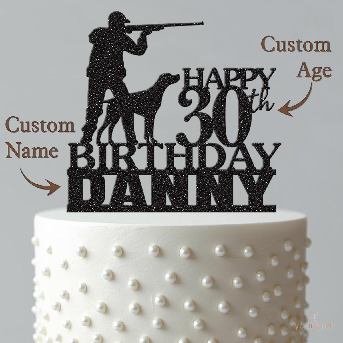 Personalised Hunter and Dog Cake Topper – Name & Age - view 4