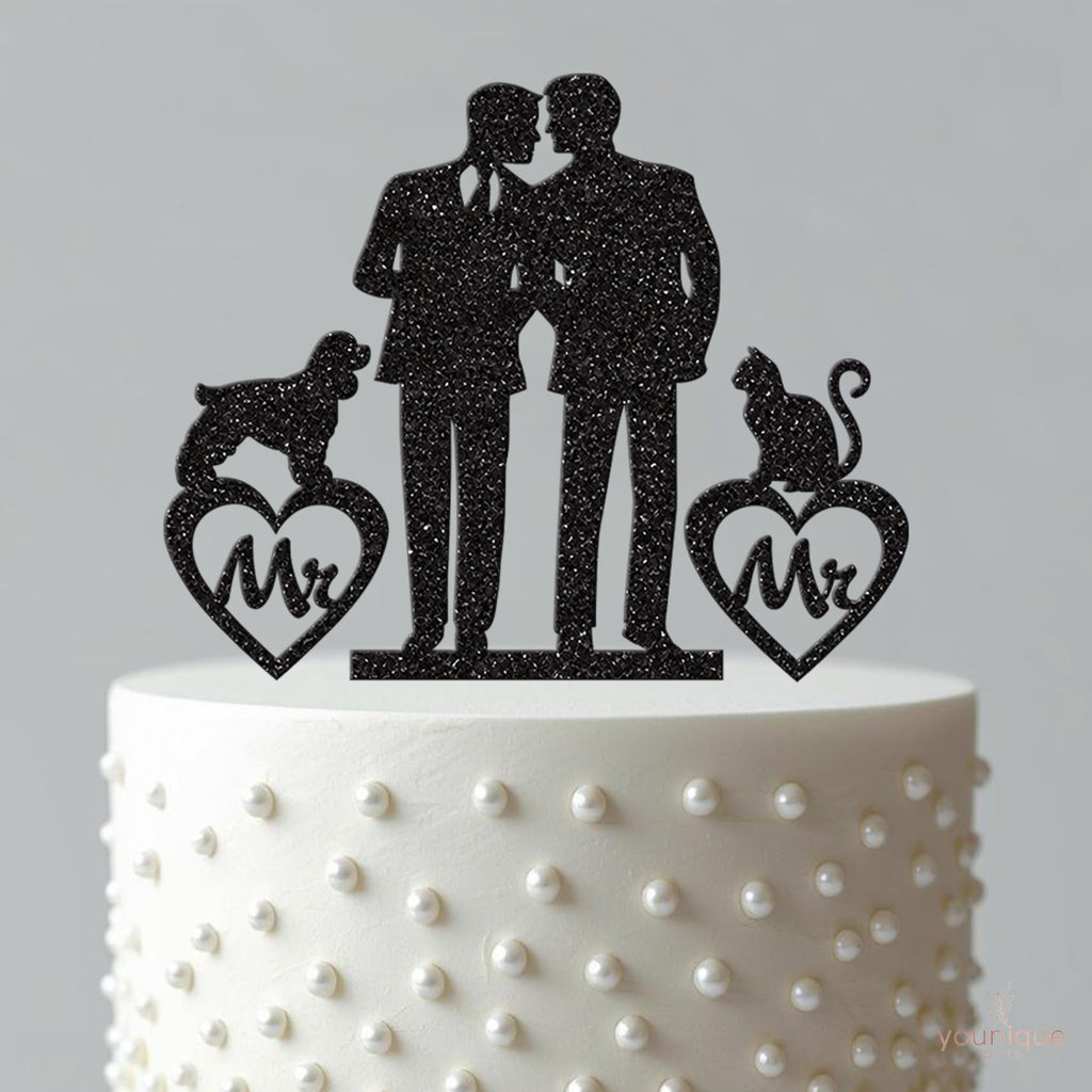 Two Grooms with Cat and Dog Wedding Cake Topper - view 4