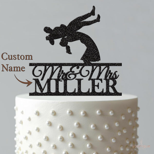 Personalised Bride Throwing Groom Cake Topper – Surname - view 4