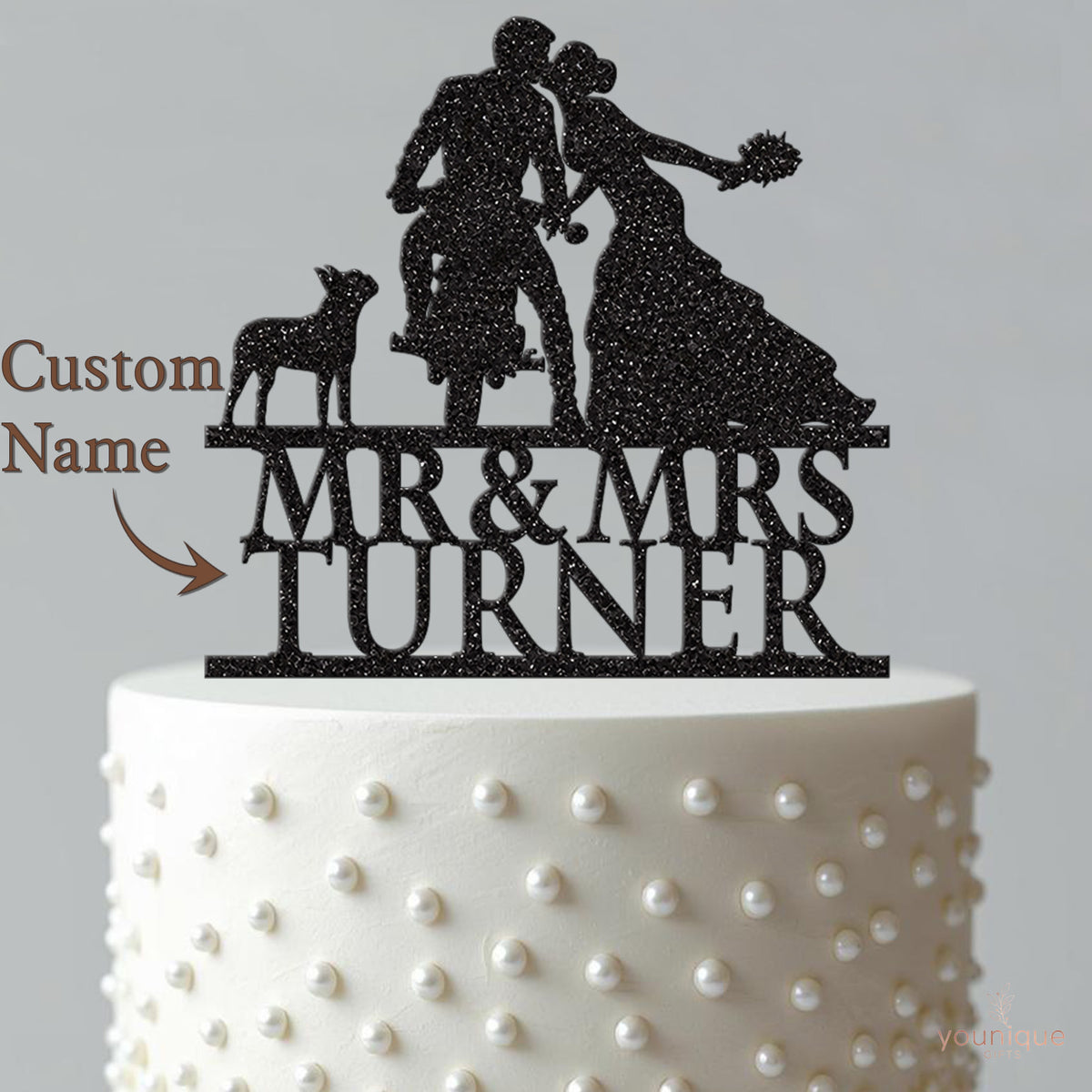 Personalised Motorbike Wedding Couple and Dog Cake Topper – Surname - view 4