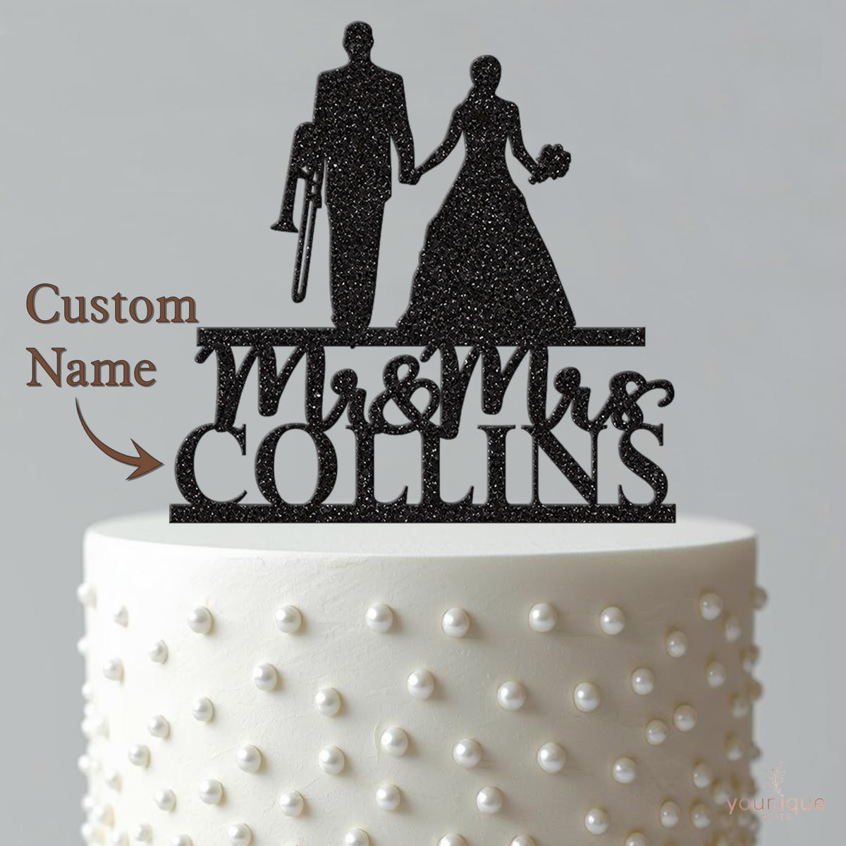 Personalised Trombone Wedding Couple Cake Topper – Surname - view 4