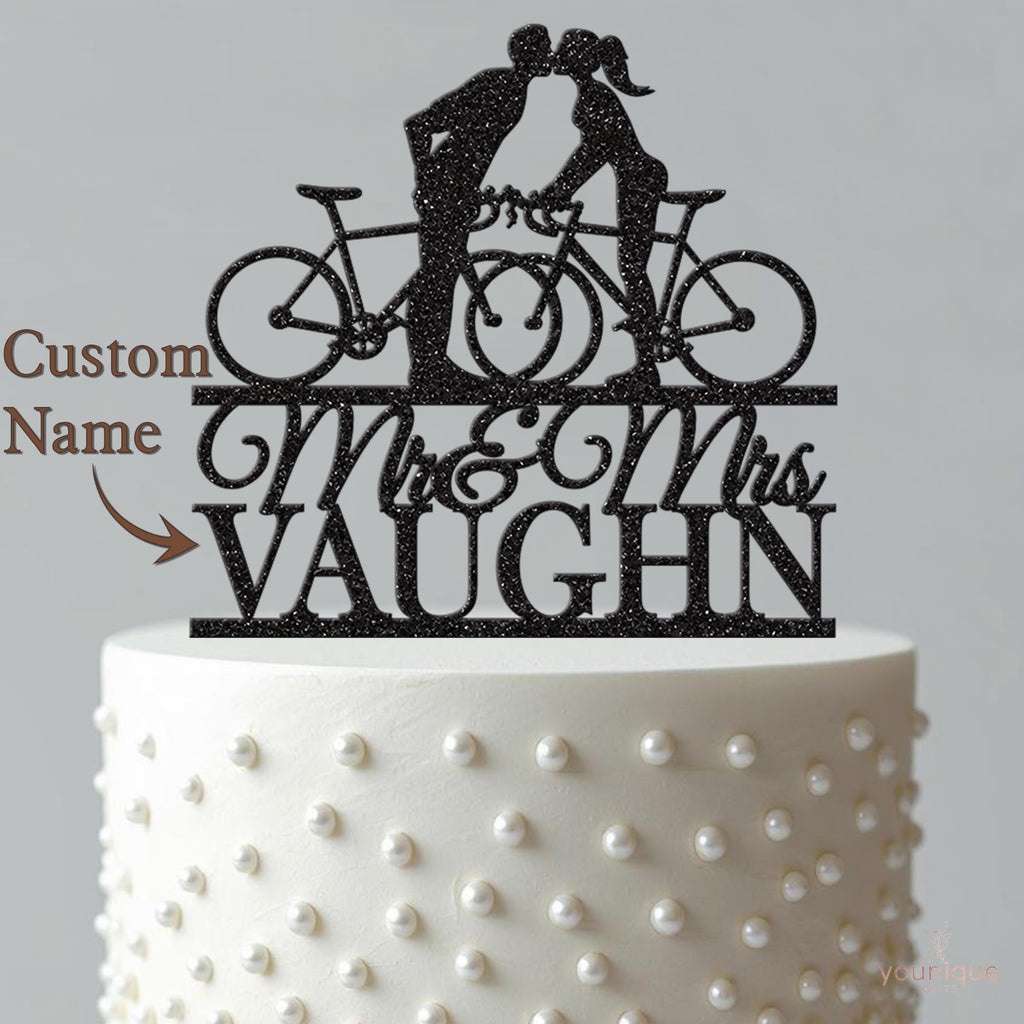 Personalised Kissing Cyclists Wedding Cake Topper – Surname - view 4