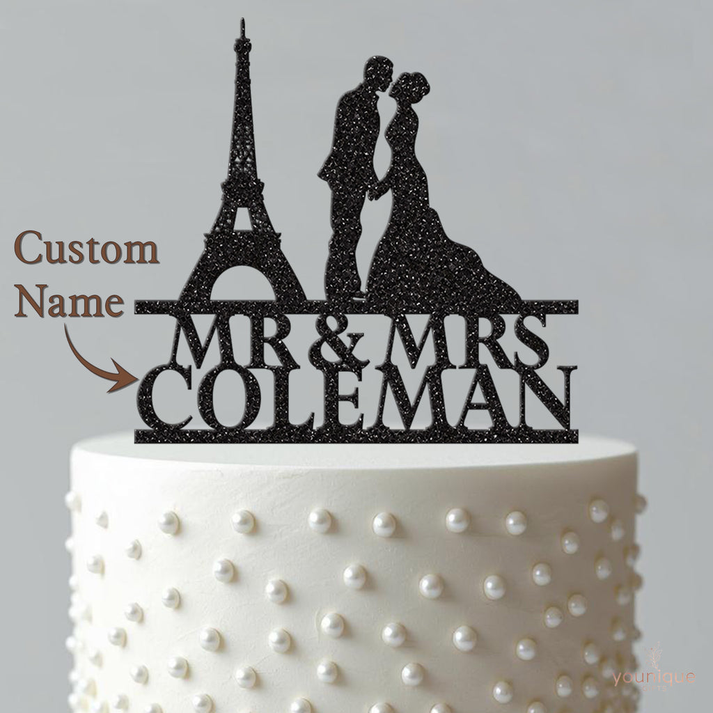 Personalised Eiffel Tower Wedding Couple Cake Topper – Surname - view 4