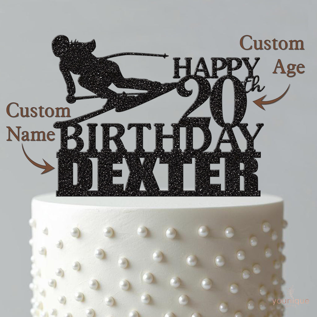 Personalised Downhill Skier Cake Topper – Name & Age - view 4