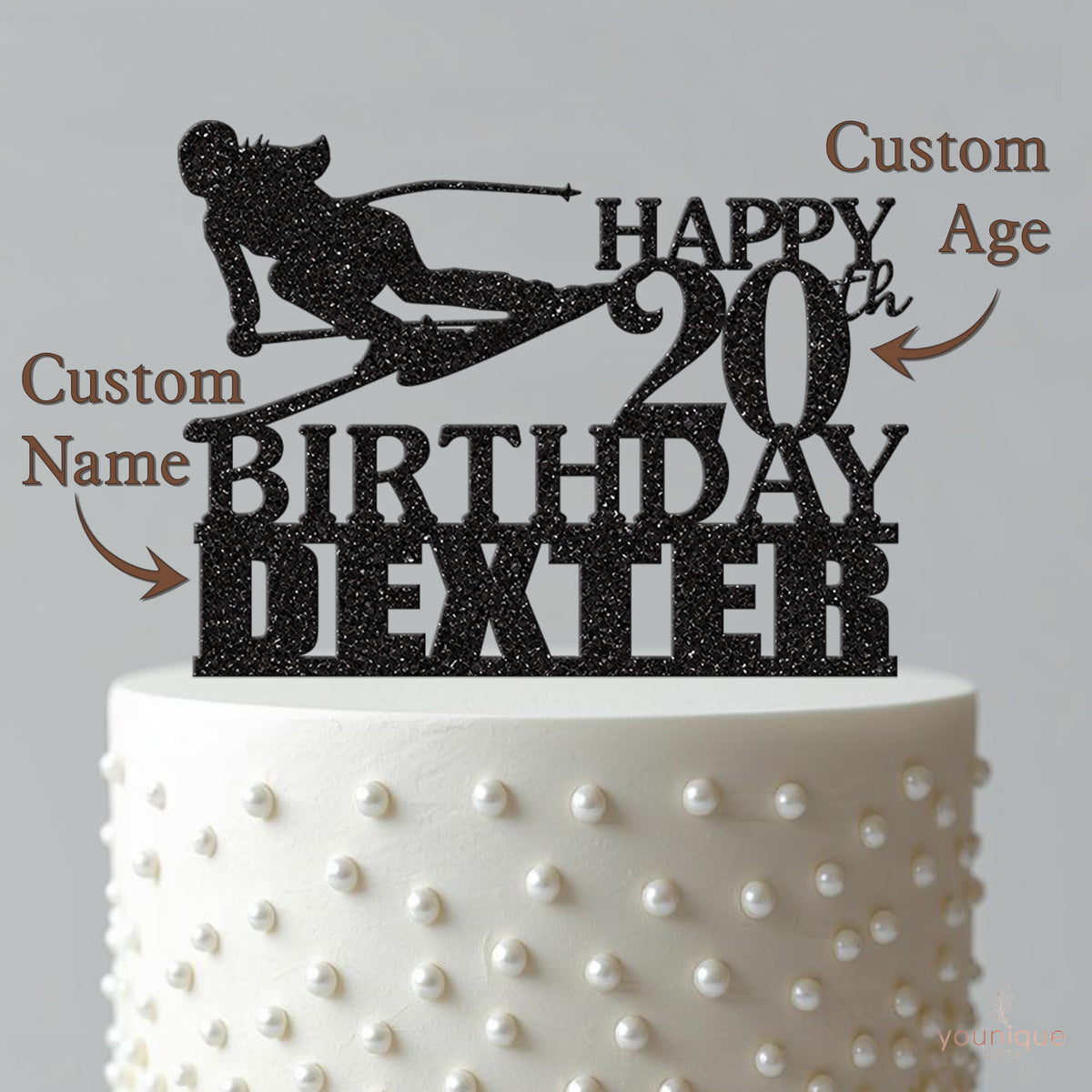 Personalised Downhill Skier Cake Topper – Name & Age - view 4