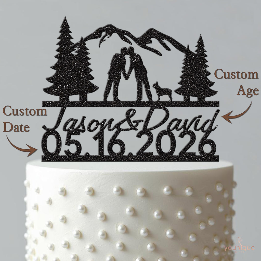 Personalised Mountain Grooms and Dog Wedding Cake Topper – Names & Date - view 4