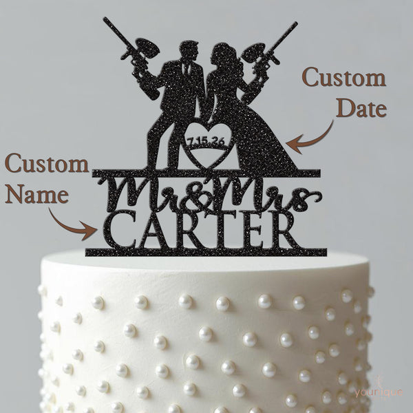 Personalised Paintball Wedding Cake Topper – Surname & Date - view 4