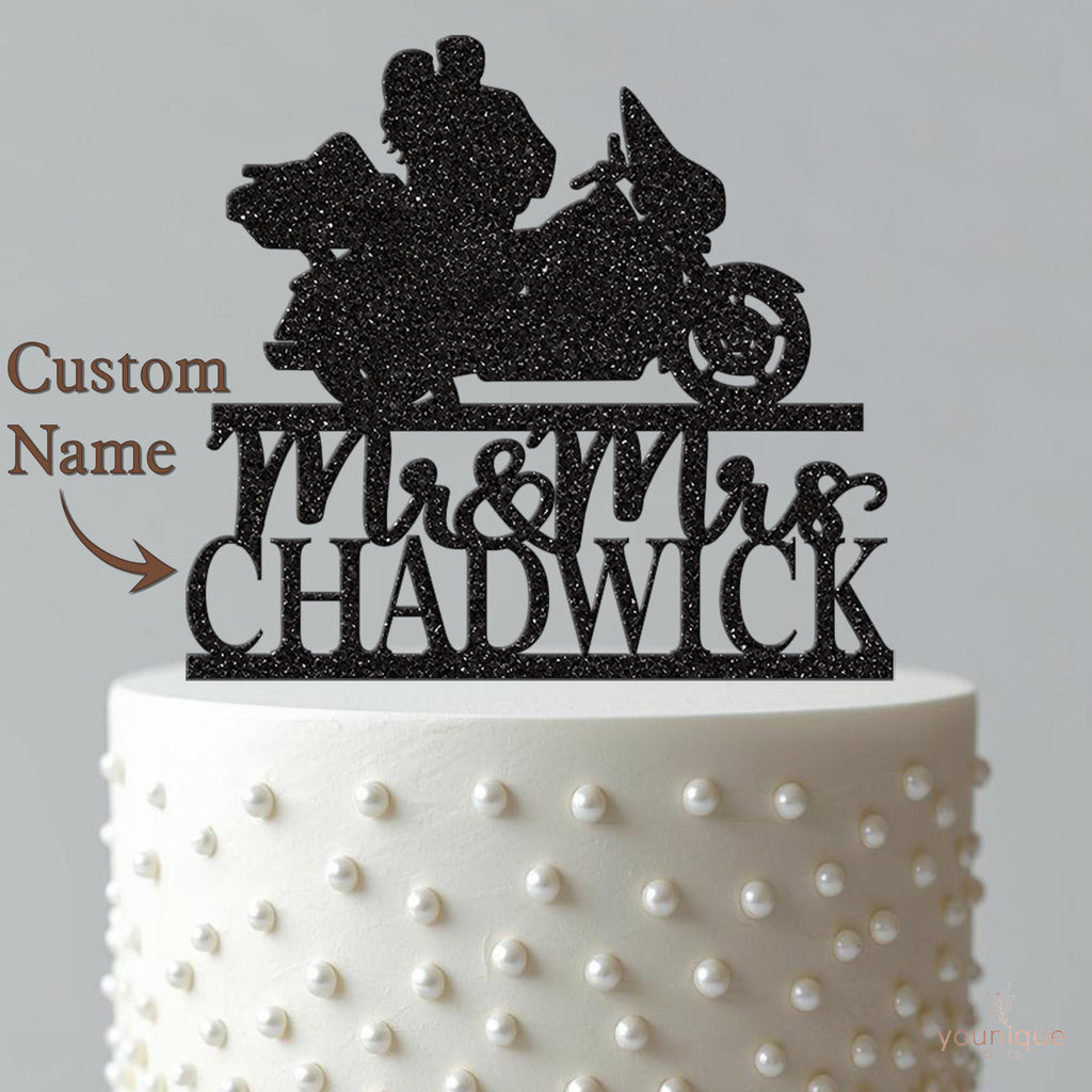 Personalised Touring Motorbike Wedding Couple Cake Topper – Surname - view 4