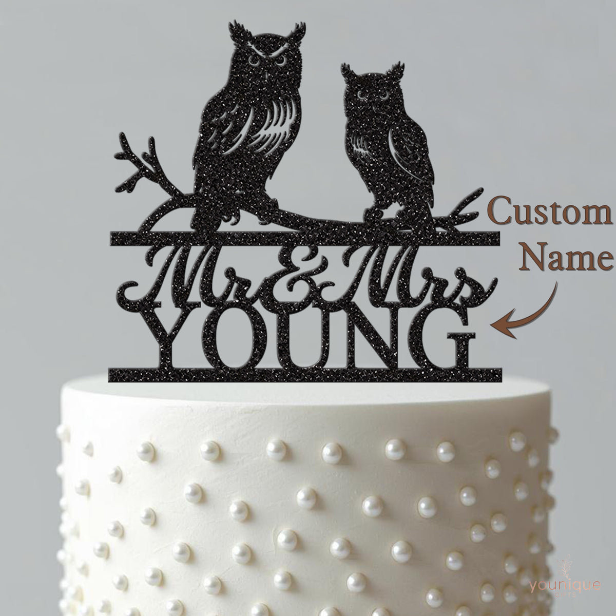 Personalised Owl Pair Wedding Cake Topper – Surname - view 4