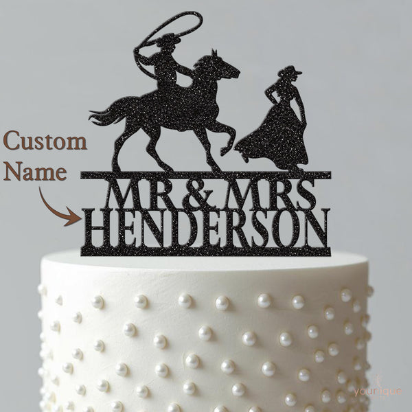 Personalised Lasso Cowboy Wedding Cake Topper – Surname - view 4