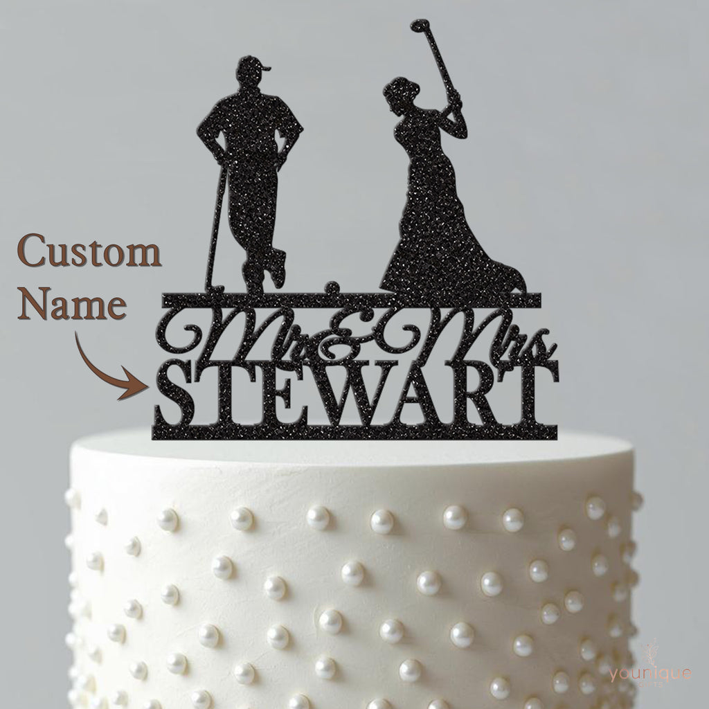 Personalised Golf Swing Couple Wedding Cake Topper – Surname - view 4