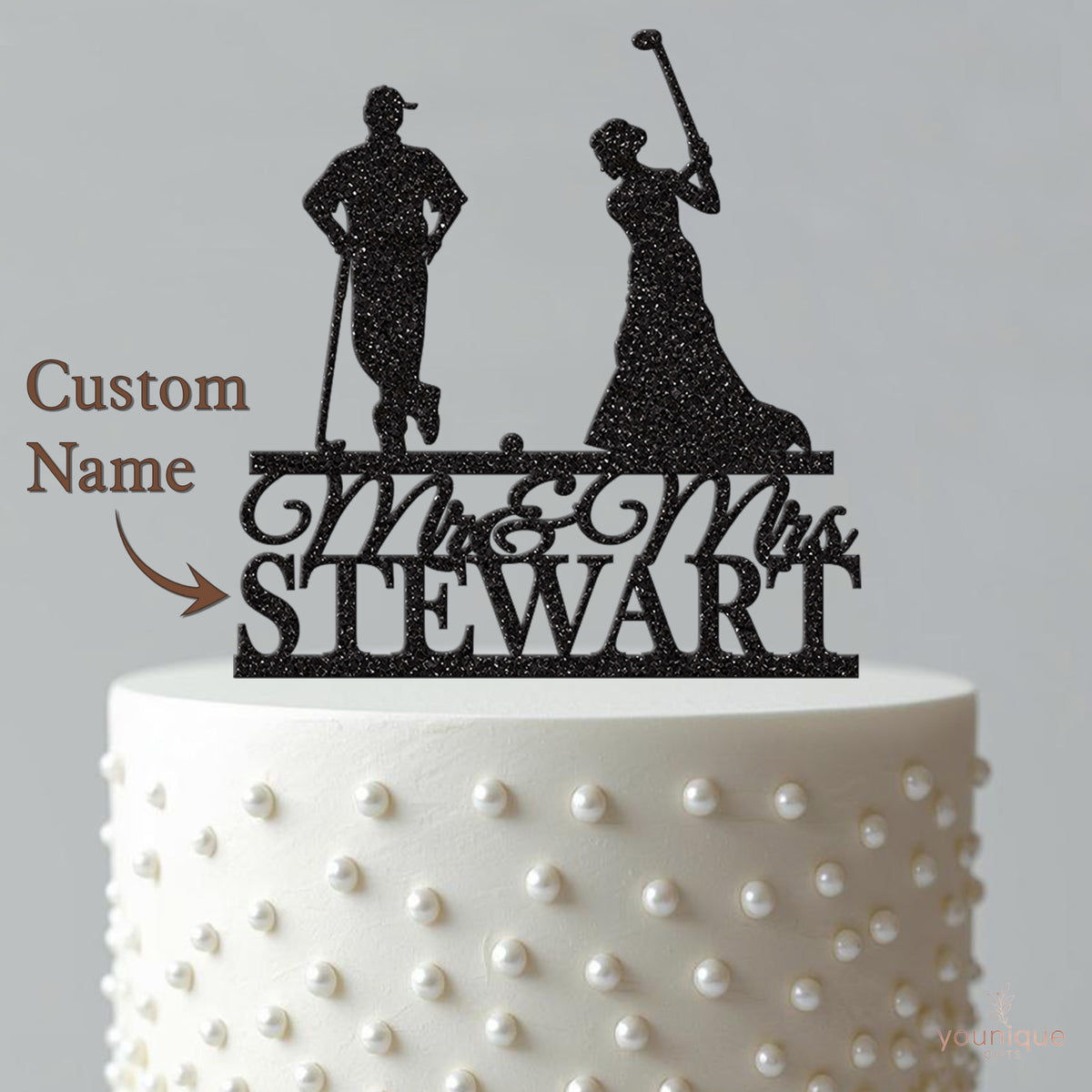 Personalised Golf Swing Couple Wedding Cake Topper – Surname - view 4