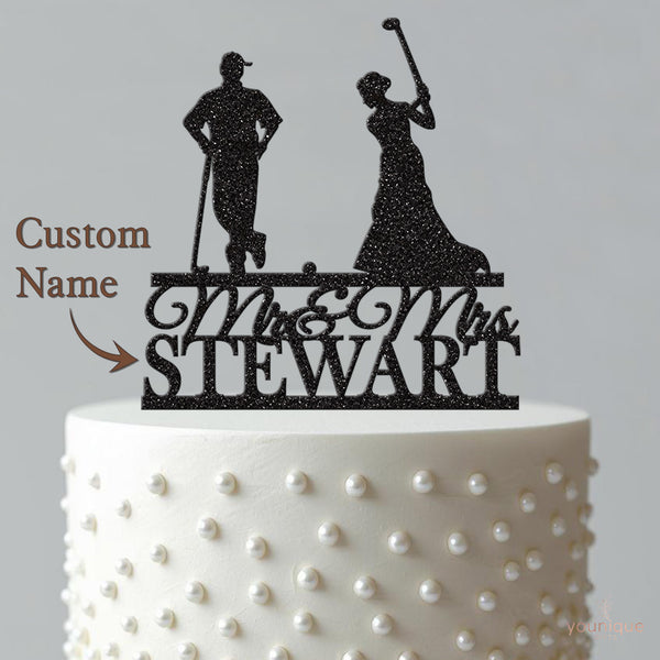Personalised Golf Swing Couple Wedding Cake Topper – Surname - view 4