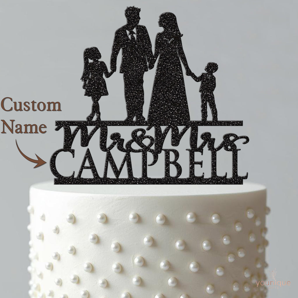 Personalised Wedding Couple with Two Children Cake Topper – Surname - view 4