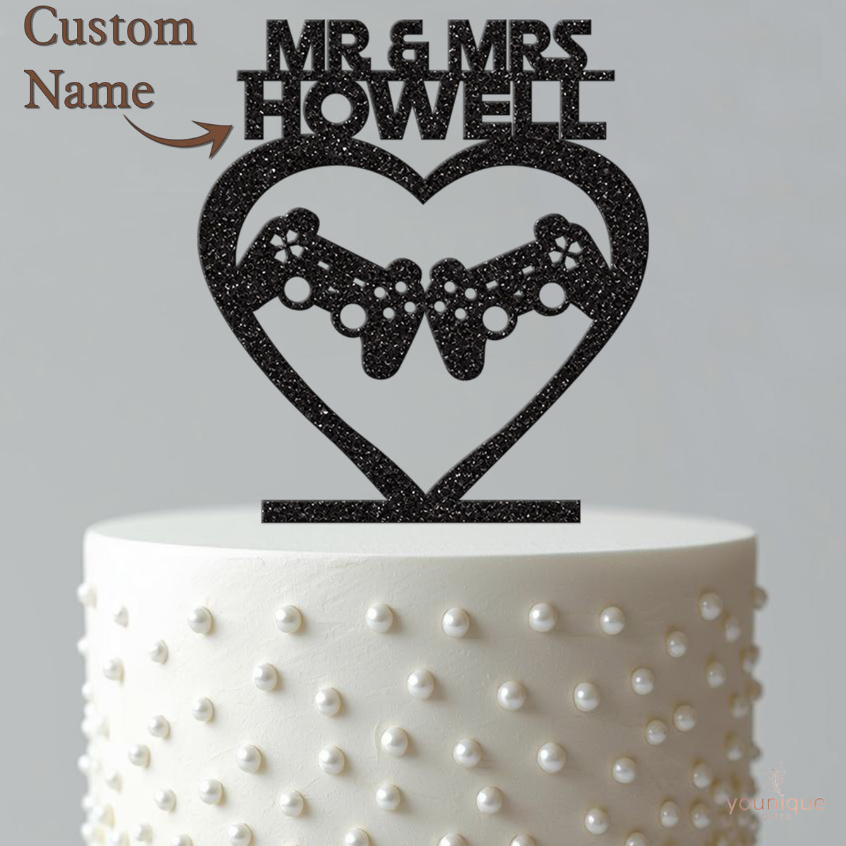 Personalised Gaming Heart Wedding Cake Topper – Surname - view 4