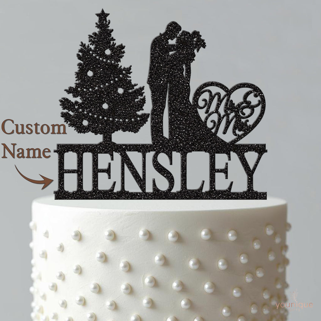Personalised Christmas Tree Wedding Cake Topper – Surname - view 4