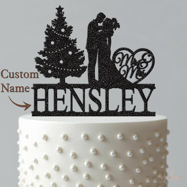 Personalised Christmas Tree Wedding Cake Topper – Surname - view 4