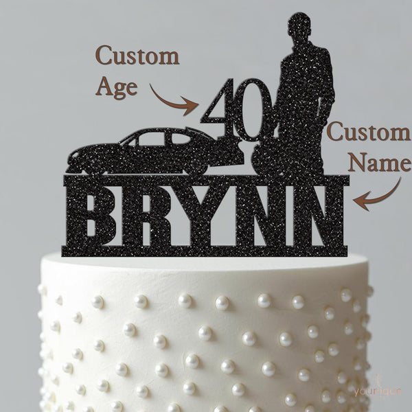 Personalised Racing Car & Driver Cake Topper – Name & Age - view 4