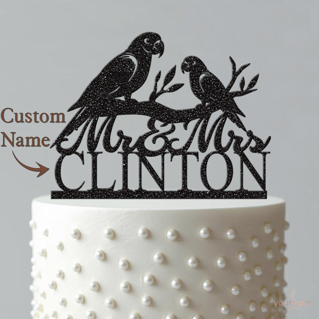 Personalised Parrot Pair Wedding Cake Topper – Surname - view 4