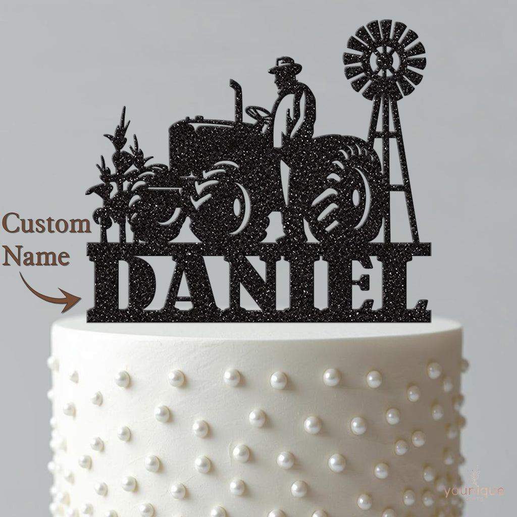 Personalised Farmer Tractor & Windmill Cake Topper – Name - view 4