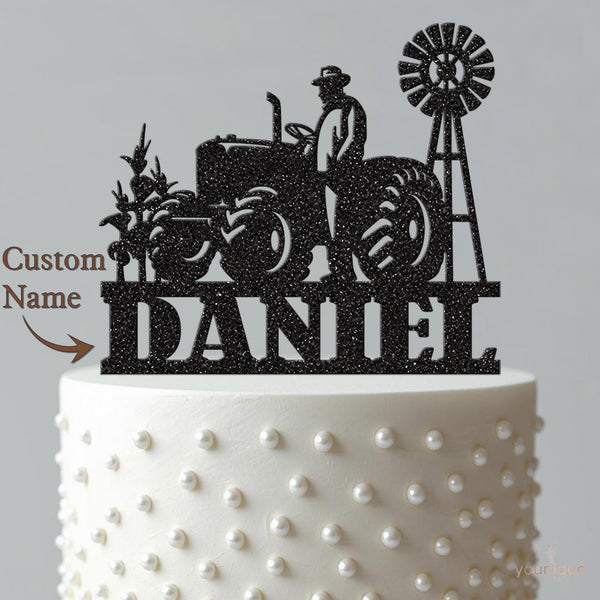 Personalised Farmer Tractor & Windmill Cake Topper – Name - view 4