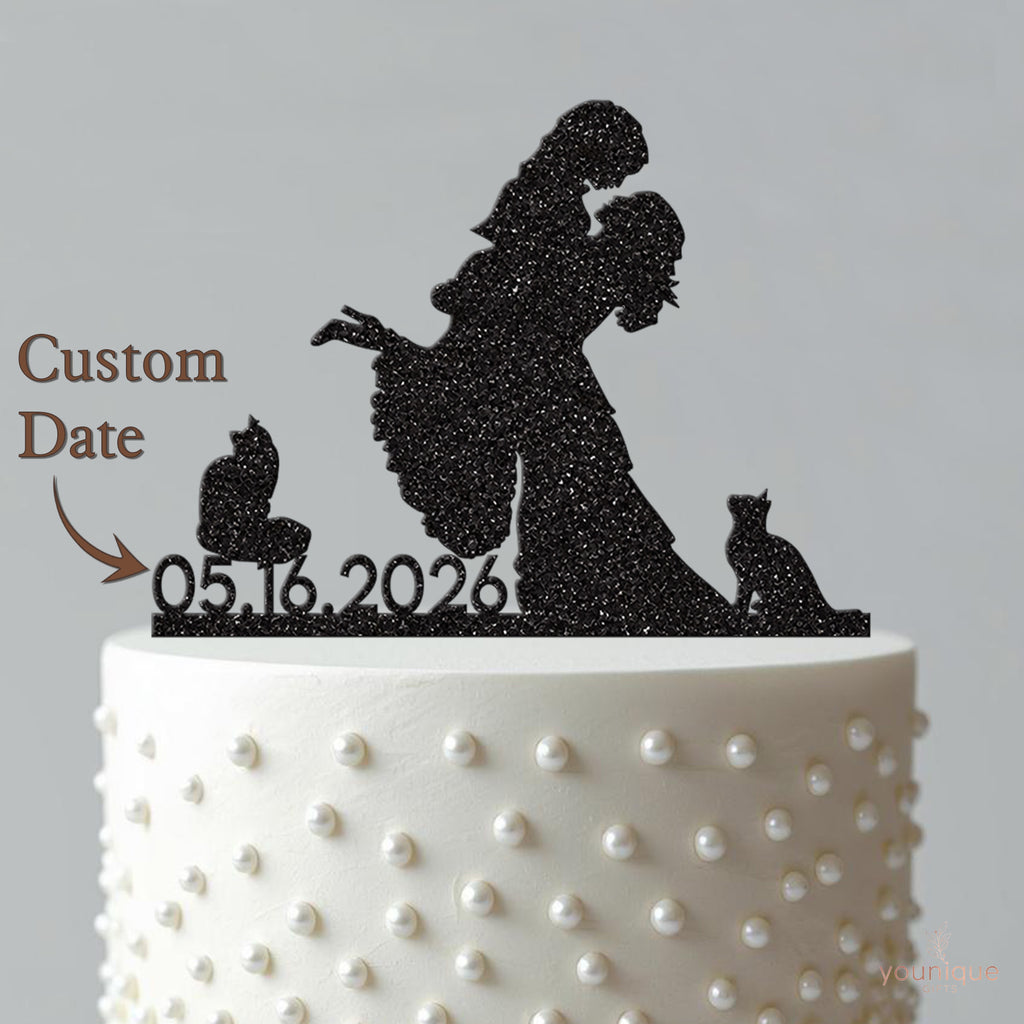 Personalised Two Brides & Cats Wedding Cake Topper – Date - view 4