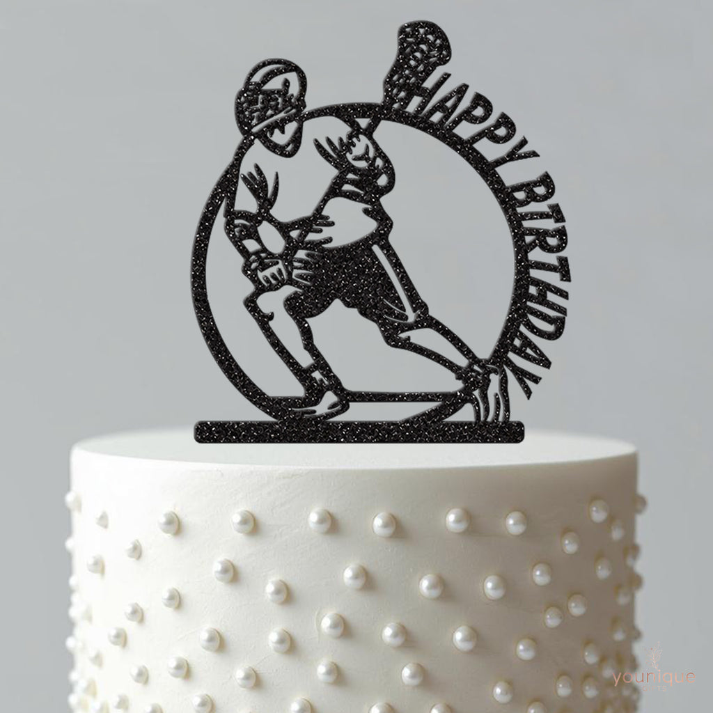 Happy Birthday Lacrosse Player Circle Cake Topper - view 4