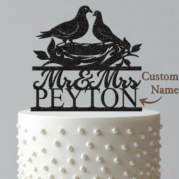 Personalised Nesting Pigeons Wedding Cake Topper – Surname - view 4