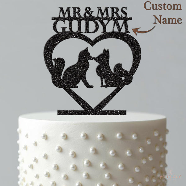 Personalised Fox Pair Heart Wedding Cake Topper – Surname - view 4