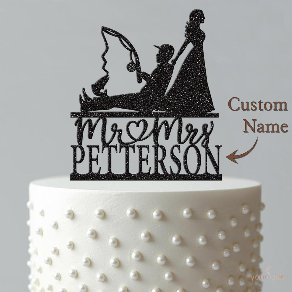 Personalised Bride Pulling Fisherman Wedding Cake Topper – Surname - view 4