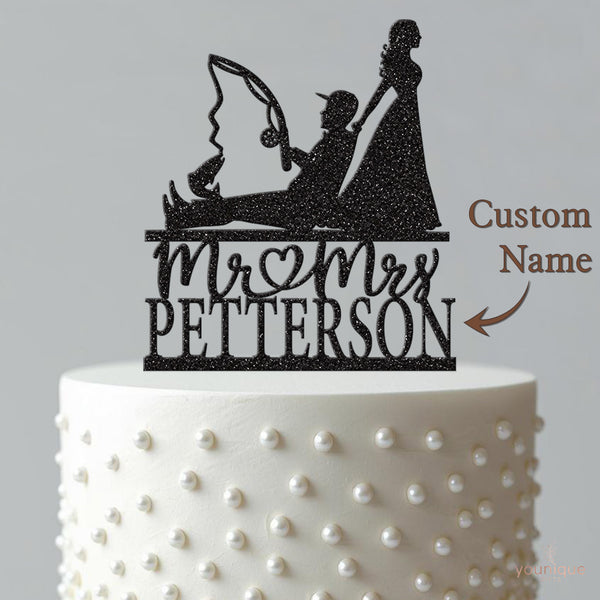 Personalised Bride Pulling Fisherman Wedding Cake Topper – Surname - view 4