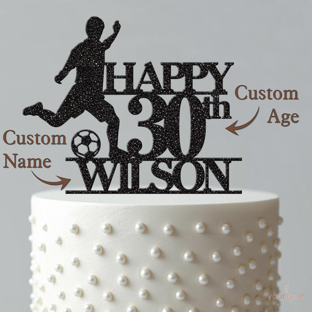 Personalised Kicking Footballer Cake Topper – Name & Age - view 4