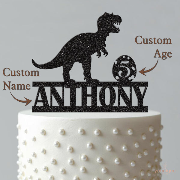 Personalised T Rex & Spotted Egg Cake Topper – Name & Age - view 4