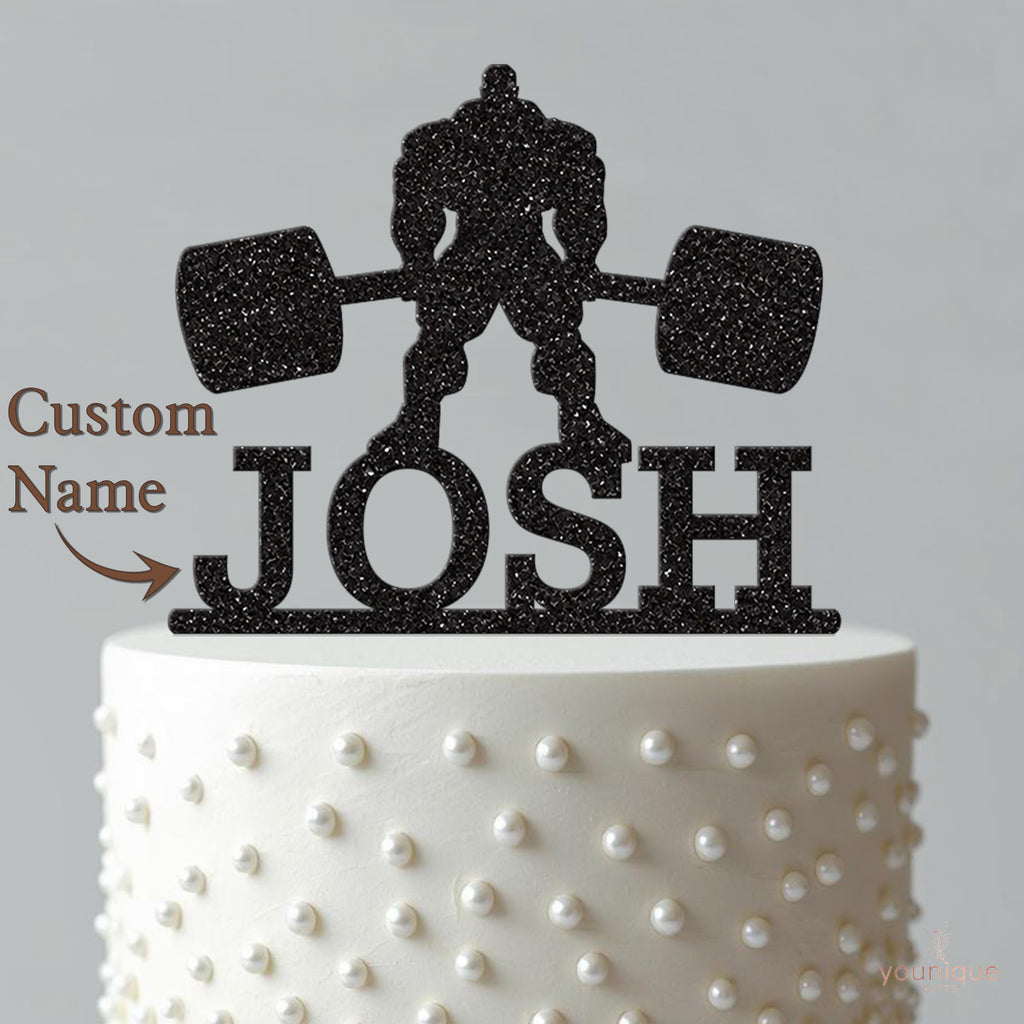 Personalised Bodybuilder & Barbell Cake Topper – Name - view 4