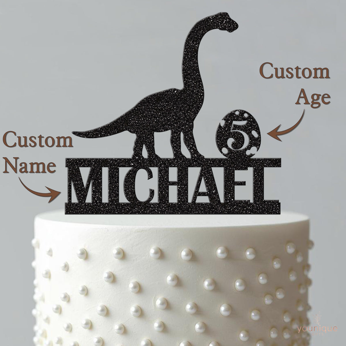 Personalised Long Neck Dinosaur & Egg Cake Topper – Name & Age - view 4