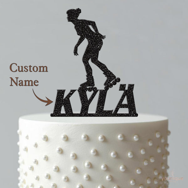 Personalised Female Inline Skater Cake Topper – Name - view 4