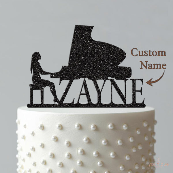 Personalised Female Pianist & Grand Piano Cake Topper – Name - view 4