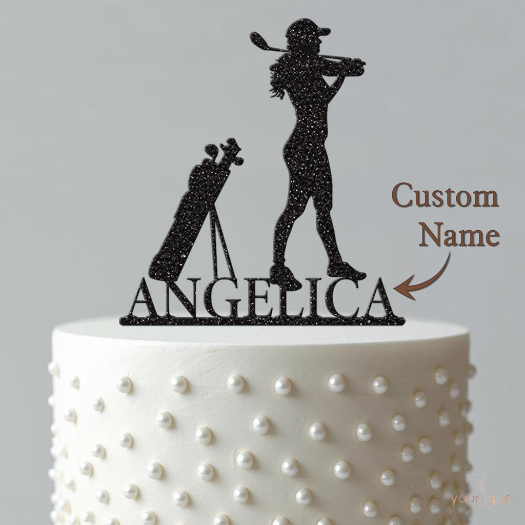 Personalised Female Golfer & Golf Bag Cake Topper – Name - view 4