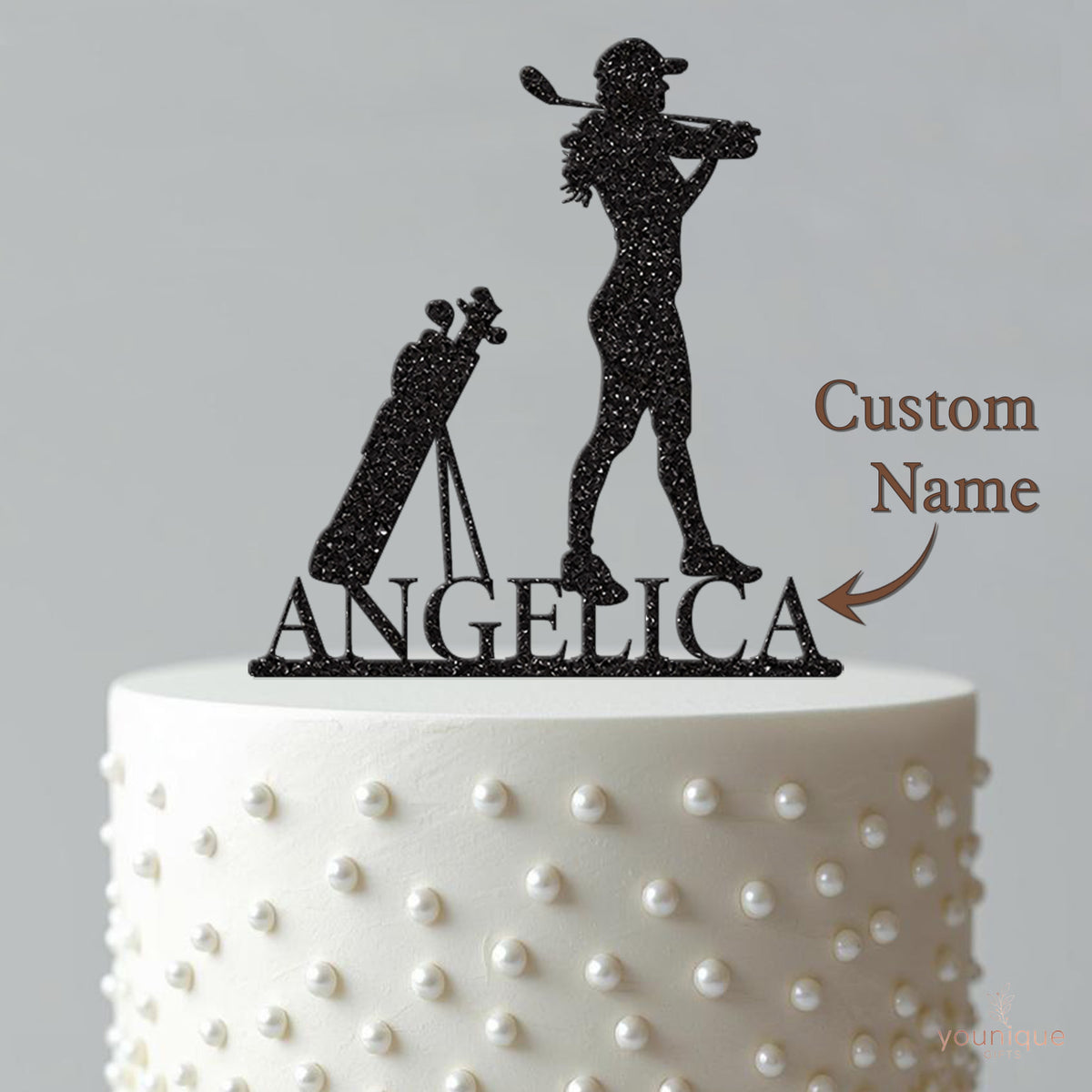 Personalised Female Golfer & Golf Bag Cake Topper – Name - view 4