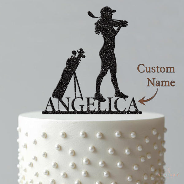 Personalised Female Golfer & Golf Bag Cake Topper – Name - view 4