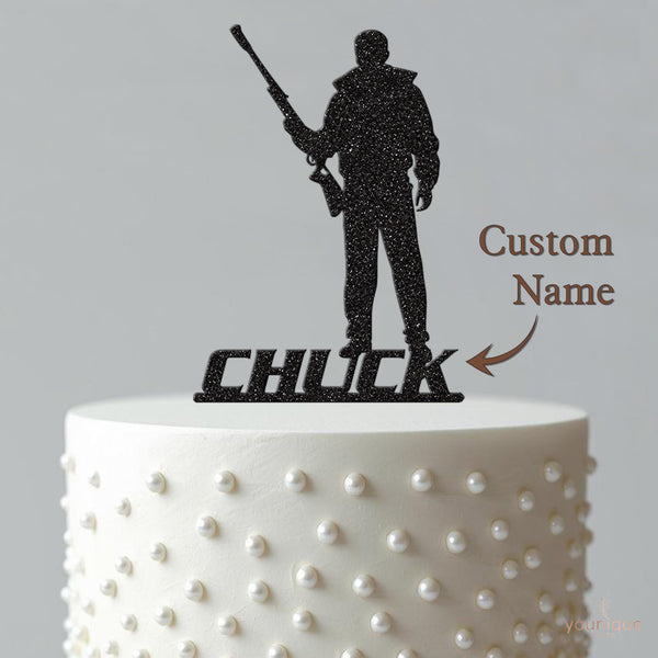 Personalised Hunter Silhouette Cake Topper – Name - view 4