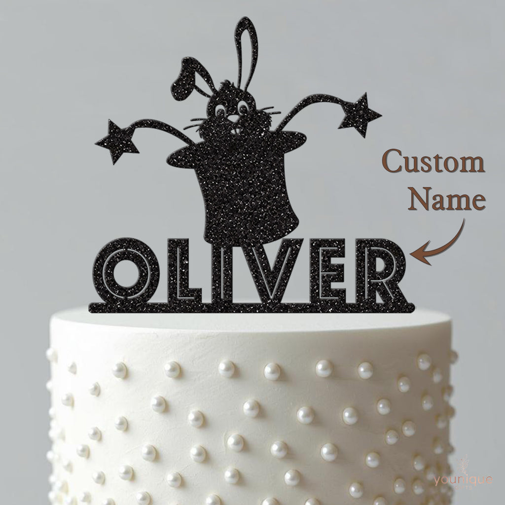 Personalised Rabbit in Magician Hat Cake Topper – Name - view 4