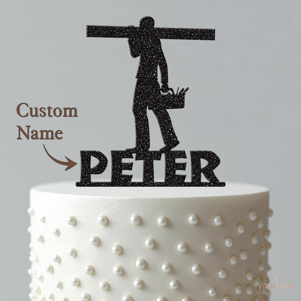 Personalised Carpenter with Timber & Toolbox Cake Topper – Name - view 4