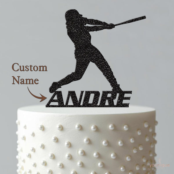Personalised Baseball Batter Swing Cake Topper – Name - view 4