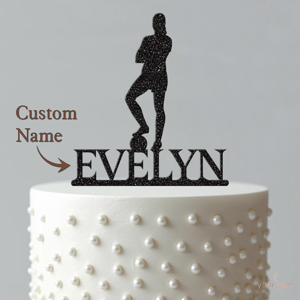 Personalised Female Footballer Arms Folded Cake Topper – Name - view 4