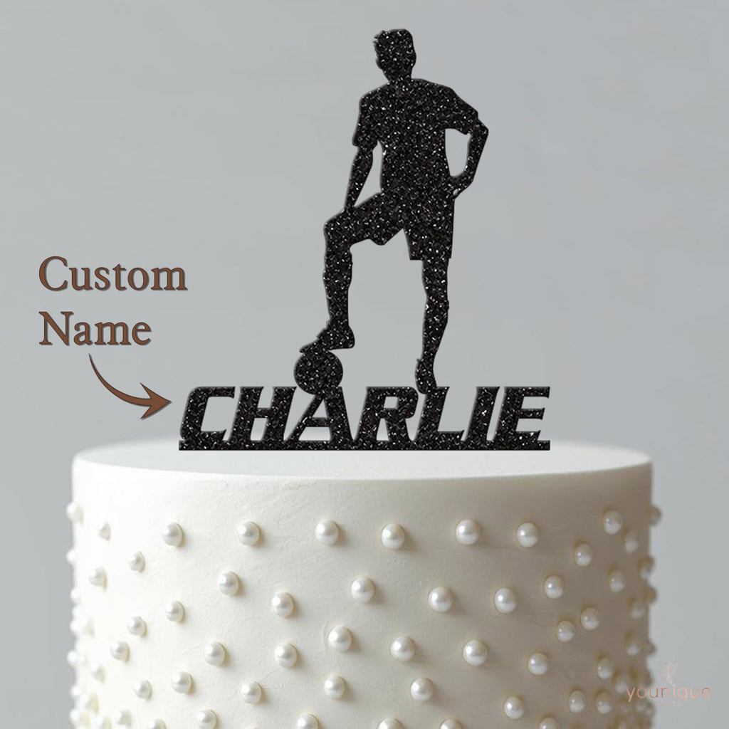 Personalised Footballer Foot on Ball Cake Topper – Name - view 4