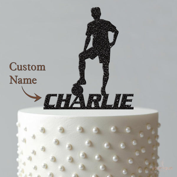 Personalised Footballer Foot on Ball Cake Topper – Name - view 4
