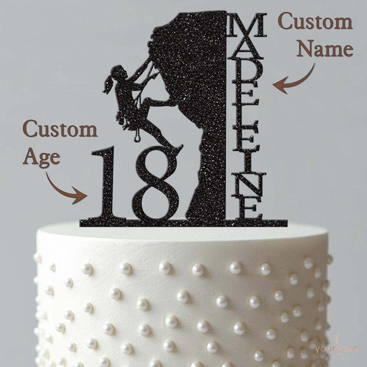 Personalised Female Rock Climber Cake Topper – Name & Age - view 4